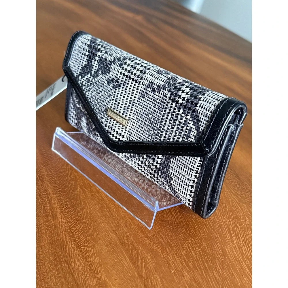 NWT $195 Brahmin Veronica Black Spark Houndstooth Snakeskin Leather Wallet
